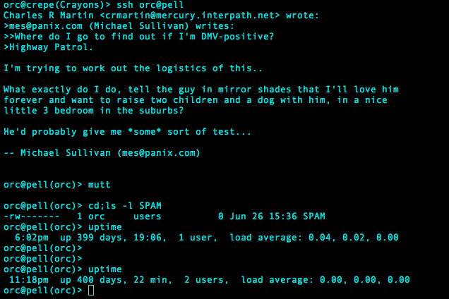 It&rsquo;s been a while since the co-lo has been stable enough for a 400 day uptime